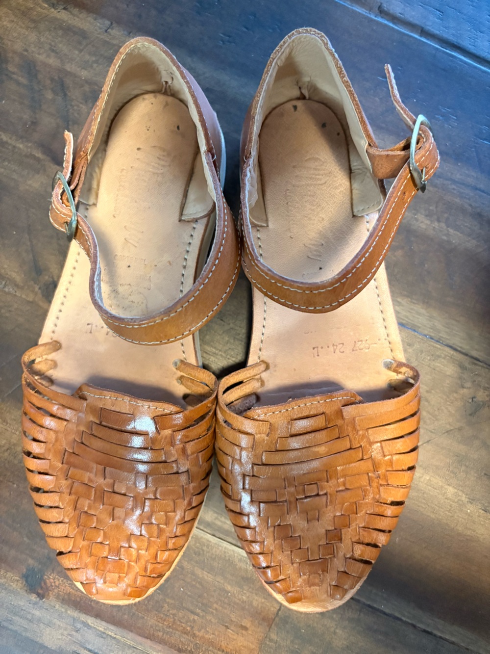 Women’s Leather Woven Tan Moccasin-Like Sandals, Size 7 (EUC)